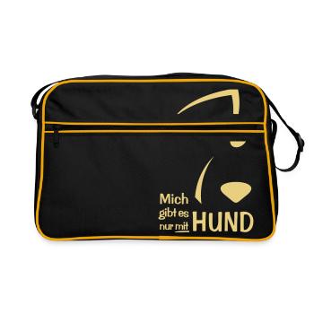 Nur mit HUND - Retro Tasche - Schwarz/Gold - Vorne