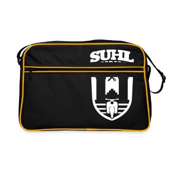Suhl Mopedsport Schwalbe 2 Logo - Retro Tasche - Schwarz/Gold - Vorne