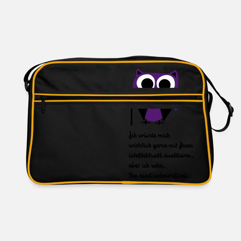 Owl, satire, saying "Intellectually duel" Retro Bag