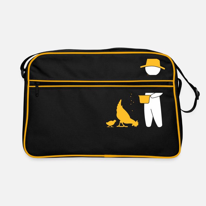 Farmer Feeding The Chickens - Retro Bag - black/gold