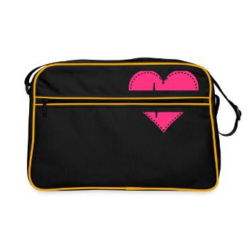 Herz Naht Nähen Heartbeat Herzschlag 1c - Retro Tasche - Schwarz/Gold - Vorne