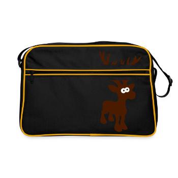 niedlicher Elch Karibu Rentier schnee ski - Retro Tasche - Schwarz/Gold - Vorne
