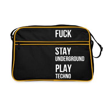 fuck mainstream techno underground Club DJ Party - Retro Tasche - Schwarz/Gold - Vorne