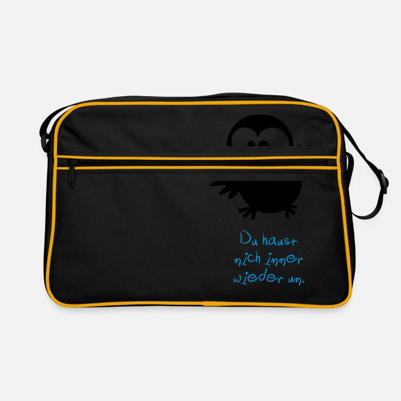 Eine Eule // Du haust mich immer wieder um. - Retro Tasche - Schwarz/Gold