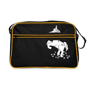 Stehendes Einhorn mit Glitzersternen - Retro Tasche - Schwarz/Gold - Vorne