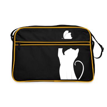 Katze mit Schmetterling - Retro Tasche - Schwarz/Gold - Vorne