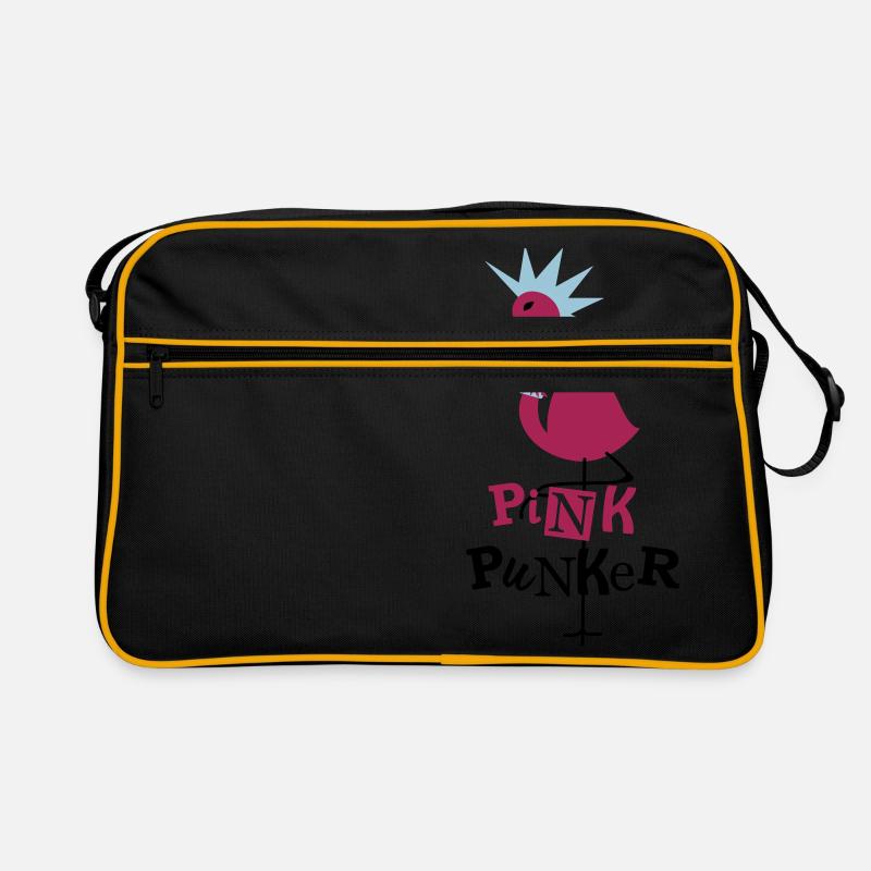 Pink Flamingo Punker Schwarz - Retro Tasche - Schwarz/Gold
