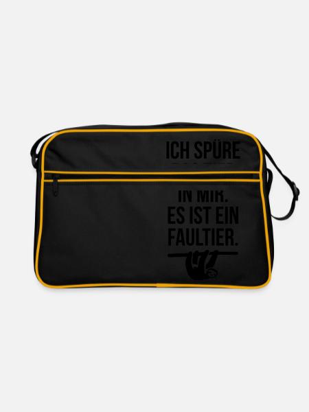spüre das Tier in mir ein Faultier Spruch lustig - Retro Tasche - Schwarz/Gold - Vorne