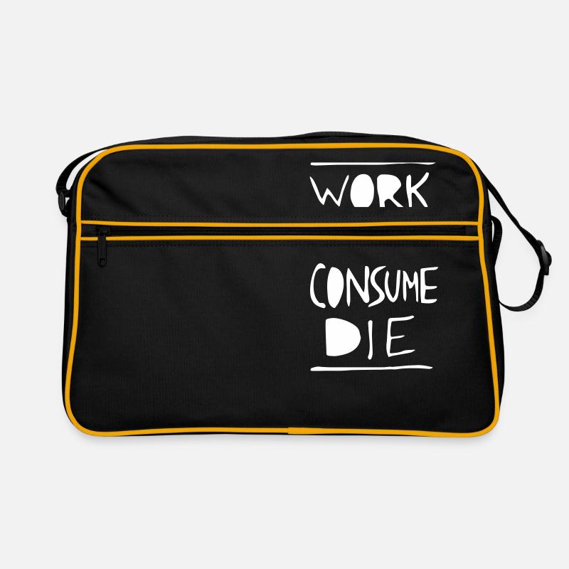Work. Be Silent. Consume. Die. Retro Tasche