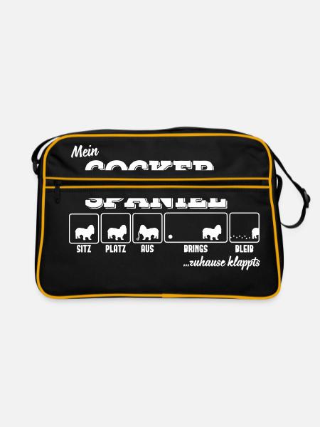 Mein Cocker Spaniel - zuhause klappts - Retro Tasche - Schwarz/Gold - Vorne