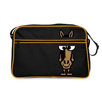 horse animals funny face - Retro Bag - black/gold - Front