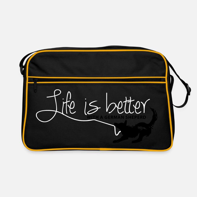 Life is better with a german sheperd! - Retro Tasche - Schwarz/Gold