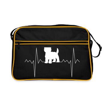 Herzfrequenz Herzschlag Westie Terrier Geschenk - Retro Tasche - Schwarz/Gold - Vorne