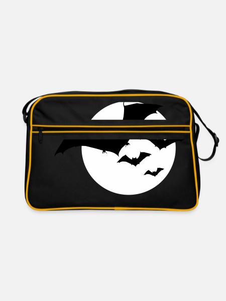 Bat Swarm Moon Halloween 2c - Retro Bag - black/gold - Front