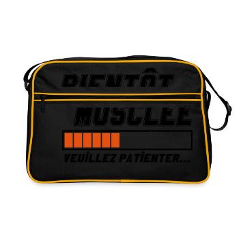 Bientôt musclée veuillez patienter,message,muscu - Sac Retro - noir/or - Devant