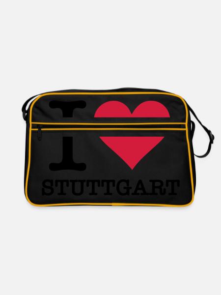 Ich liebe Stuttgart - Retro Tasche - Schwarz/Gold - Vorne
