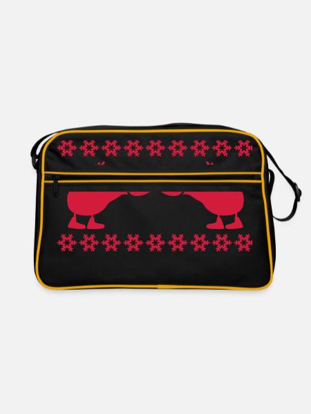Elch Rentier Hirsch Weihnachten Norweger Muster - Retro Tasche - Schwarz/Gold - Vorne