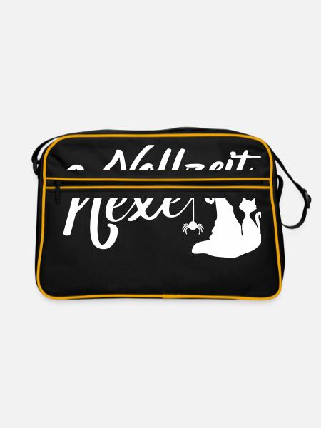 Vollzeit Hexe Lustiger Spruch Hexen - Retro Tasche - Schwarz/Gold - Vorne