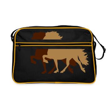 Islandpferde - Retro Tasche - Schwarz/Gold - Vorne