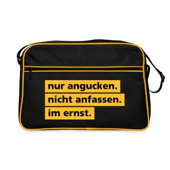 Nur angucken. Nicht anfassen. - Retro Tasche - Schwarz/Gold - Vorne