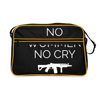 no wummen no cry Frieden Peace Krieg Statement - Retro Tasche - Schwarz/Gold - Vorne