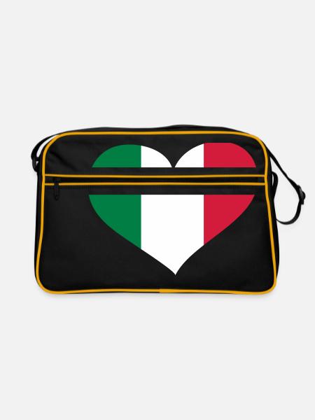 Italien Herz; Heart Italia - Retro Tasche - Schwarz/Gold - Vorne