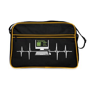 Computer EKG heartbeat programmer pc nerd - Retro Bag - black/gold - Front