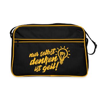 Selbst denken ist geil (Schriftzug) - Retro Tasche - Schwarz/Gold - Vorne