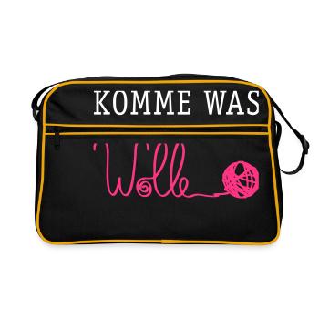 Komme was Wolle - Retro Tasche - Schwarz/Gold - Vorne