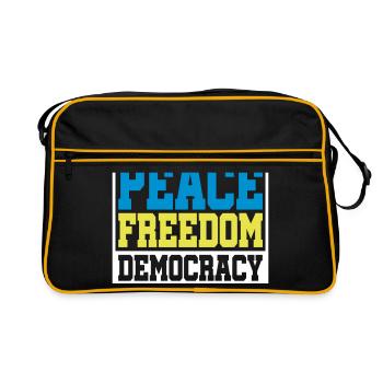 Farbe änderbar | Frieden Freiheit Demokratie - Retro Tasche - Schwarz/Gold - Vorne