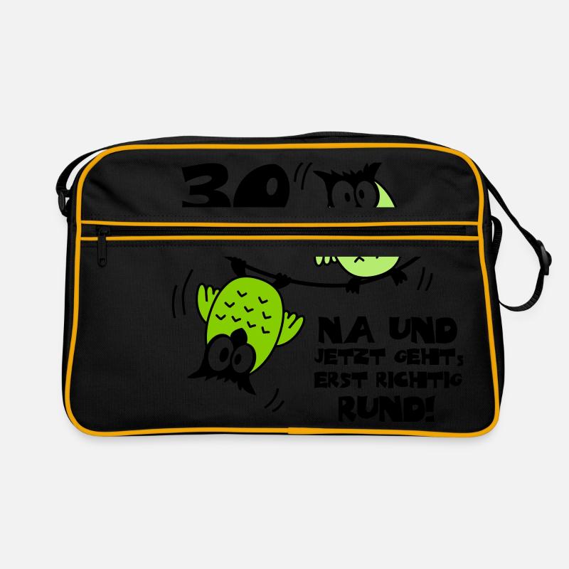 Geburtstag 30, Eulen am Drahtseil, rund Retro Tasche