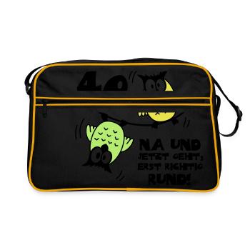 40 anniversaire, hiboux sur la corde, rond - Sac Retro - noir/or - Devant
