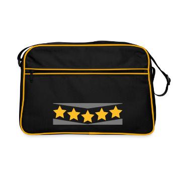 5 Sterne, gebogen. Five Stars. 2c - Retro Tasche - Schwarz/Gold - Vorne
