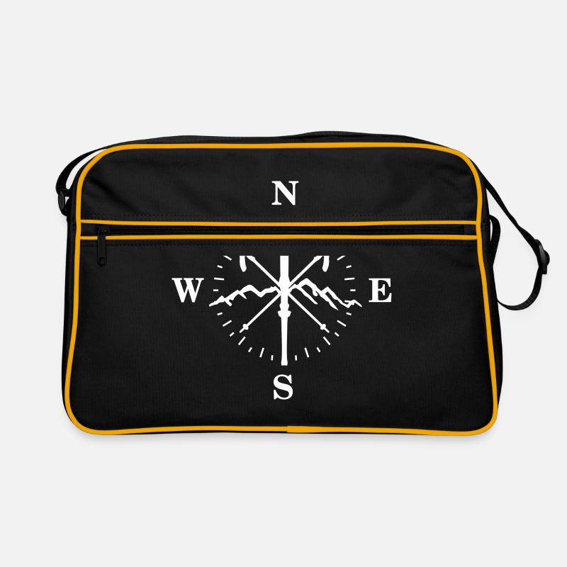 Skiing, skis, mountains and compass with degrees Sac Retro