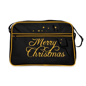 fir mountain fir tree stars night merry christma - Retro Bag - black/gold - Front