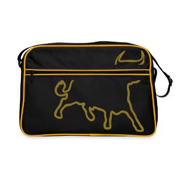 Stier / Toro / Bull / Kontur - Retro Tasche - Schwarz/Gold - Vorne