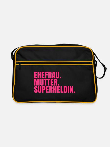 Ehefrau Mutter Superheldin - Mama Geschenk - Retro Tasche - Schwarz/Gold - Vorne