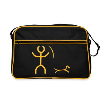 Jäger und Dackel. - Retro Tasche - Schwarz/Gold - Vorne