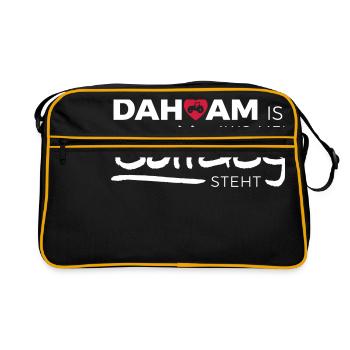 Dahoam is wo mei Bulldog steht - Retro Tasche - Schwarz/Gold - Vorne