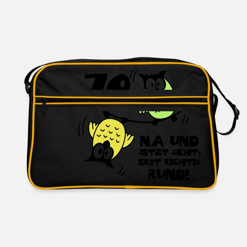 Geburtstag 70, Eulen am Drahtseil, rund Retro Tasche