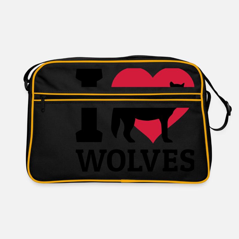 I love wolves - Retro Tasche - Schwarz/Gold