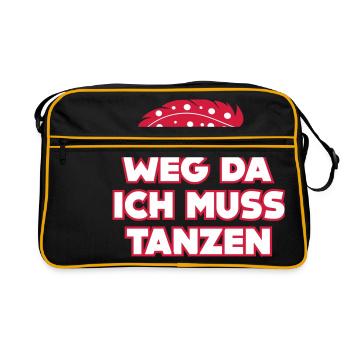 Weg da ich muss tanzen - Festival - Party - Retro Tasche - Schwarz/Gold - Vorne
