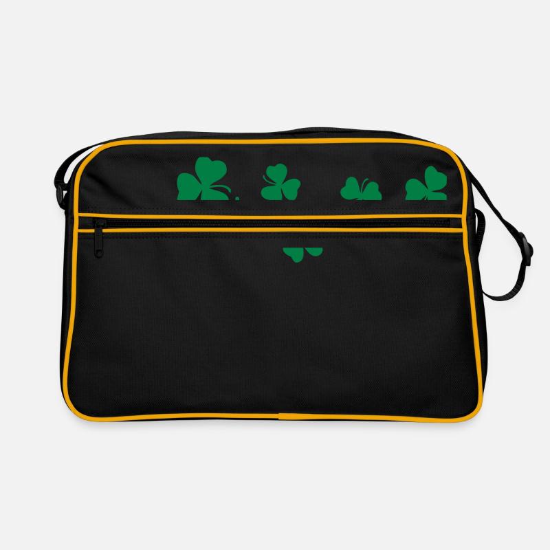 Kleeblatt Klee Blätter - Retro Tasche - Schwarz/Gold