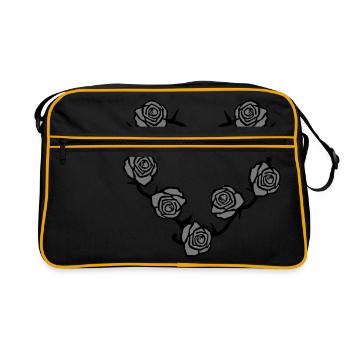 Rosen und Dornen Herz - Retro Tasche - Schwarz/Gold - Vorne