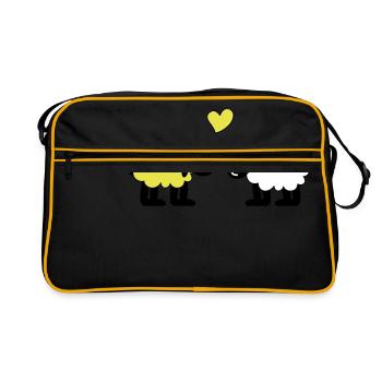 sheep happily in love sheep sheep lamb heart - Retro Bag - black/gold - Front
