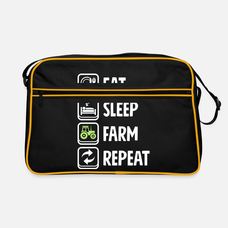 Eat Sleep Farm Repeat - Retro Tasche - Schwarz/Gold