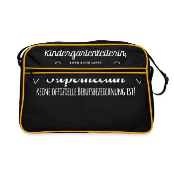 Kaffeetasse: Kindergartenleiterin - Retro Tasche - Schwarz/Gold - Vorne