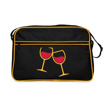 Zwei Weingläser anstoßen - Retro Tasche - Schwarz/Gold - Vorne