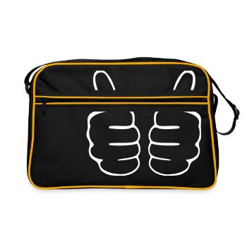 beide Daumen hoch thumbs up Hand Finger Hände - Retro Tasche - Schwarz/Gold - Vorne