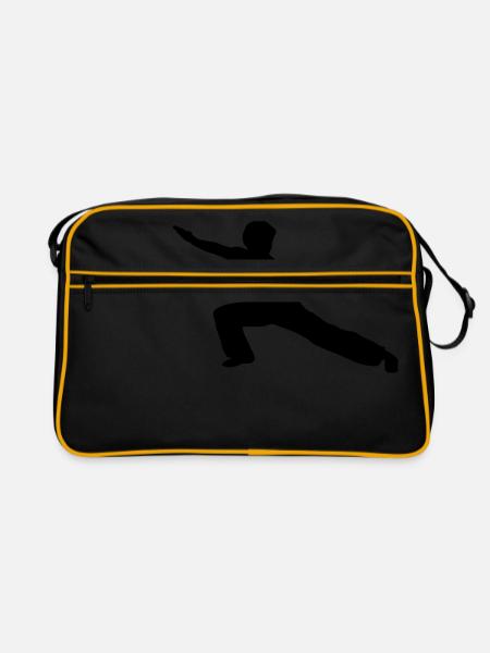 Shaolin, Kung Fu, Wushu, kampfsport - Retro Tasche - Schwarz/Gold - Vorne